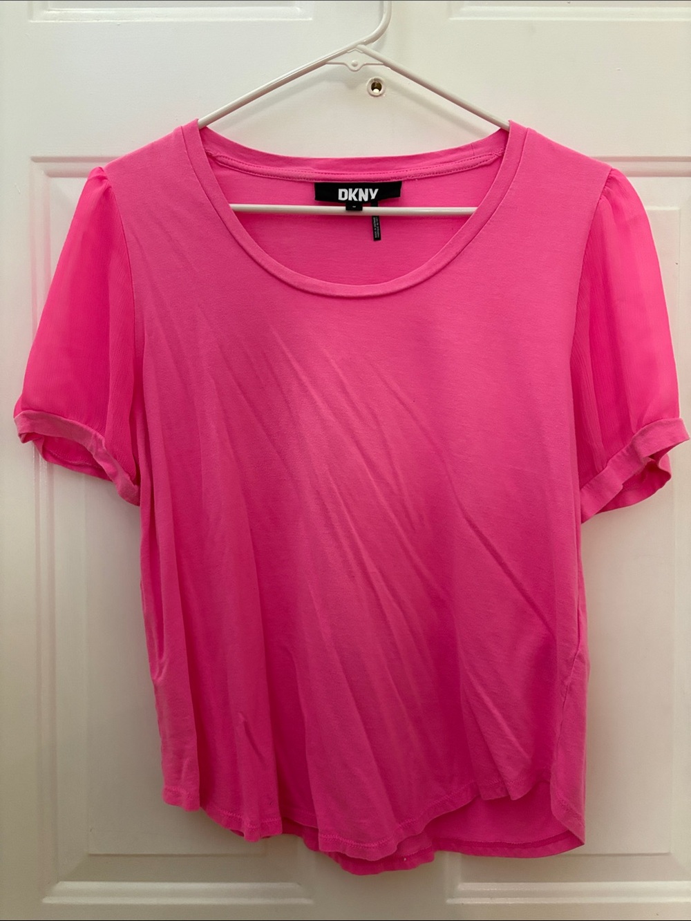 DKNY Bright Pink Short Sleeve Scoop Neck Tee